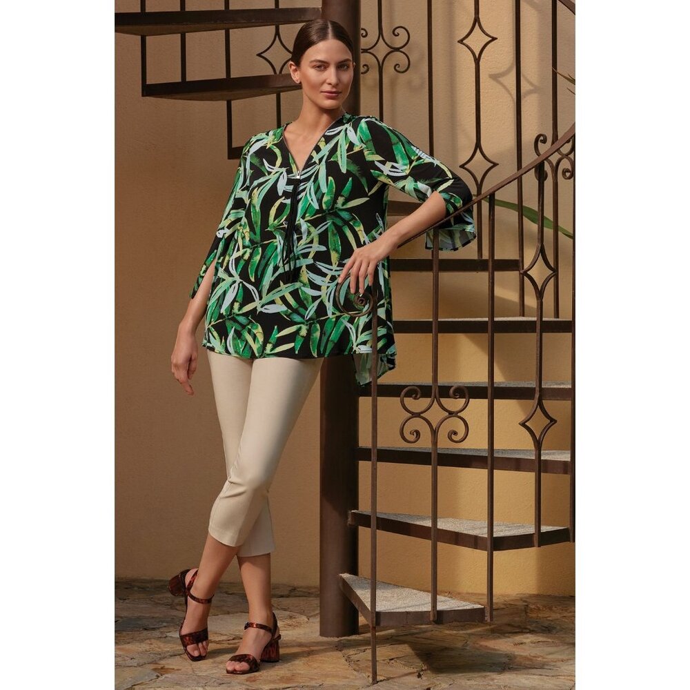Joseph Ribkoff Women's‎ Tunic Size 12 Green Tropical 3/4 Sleeve Vacay Colorful